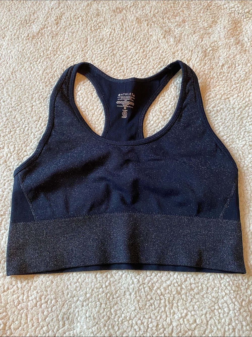 Athleta Black Shimmery Racerback Seamless Sports Bra